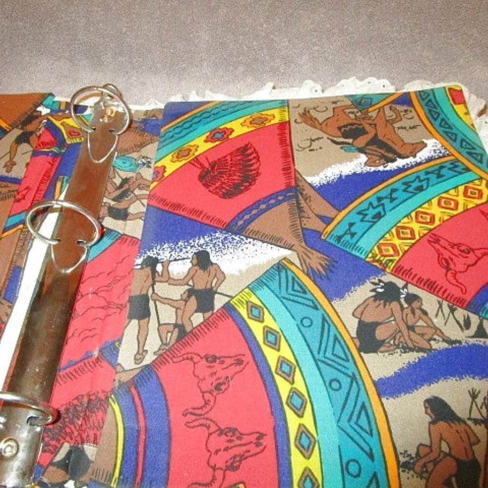 Vtg Native American Notebook Binder Padded Fabric Leather Conchos Southwestern